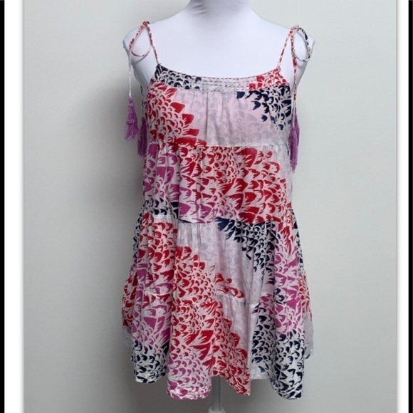 Billabong | Sz S |White/Red/Purple/Blue Lined Flowy Tassels Tiered Boho Sundress - Picture 1 of 14